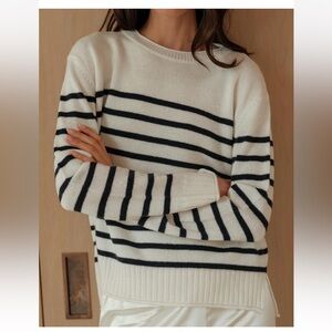 Jenni Kayne Everyday Wool cashmere Blend sweater Ivory, Blue Medium